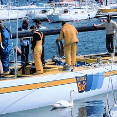 Pelle Pettersson och besättningen på Sverige. 1976 eller 1977