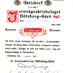 Jernvägsaktiebolaget Göteborg - Särö från 1902. Tack till Claes Larsson.